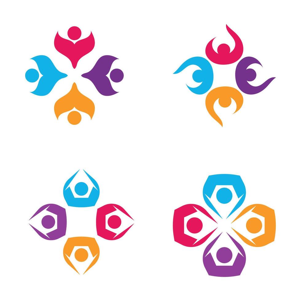 Four colorful people and flowers logo design vector
