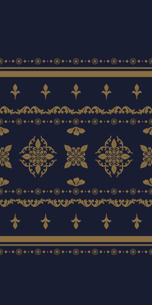 Luxury Black Fleur de lis ornament with Gold Embroidery on Black Background. Seamless Pattern. Design for Elegant Rich Textile. Silk weaves, Patola Saree, Indonesian Batik, damask, carpet, rug. vector
