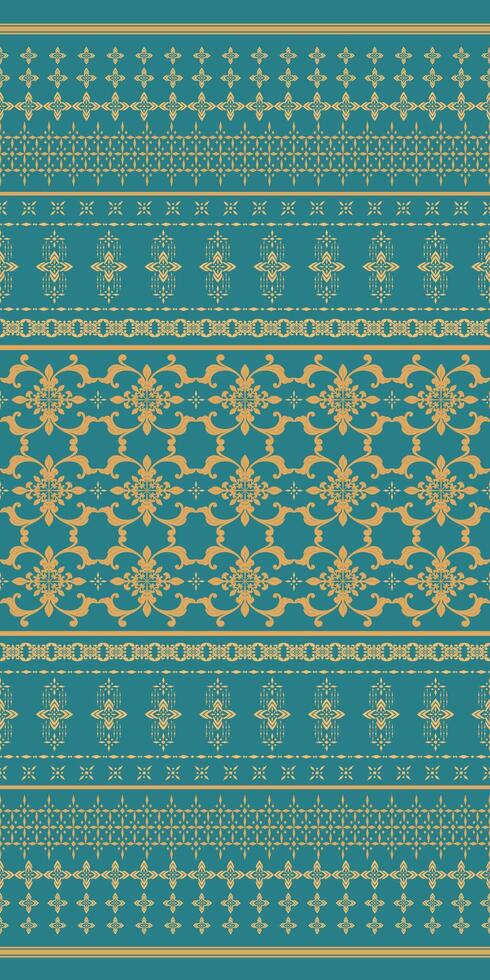 Classy Fleur de lis Motif Design Gold Embroidery on Dark Green Background with Geometric Diamond Ornament Decoration Seamless Pattern. For Elegant Textile Design. Hand draw Weaves Silk, Saree. vector