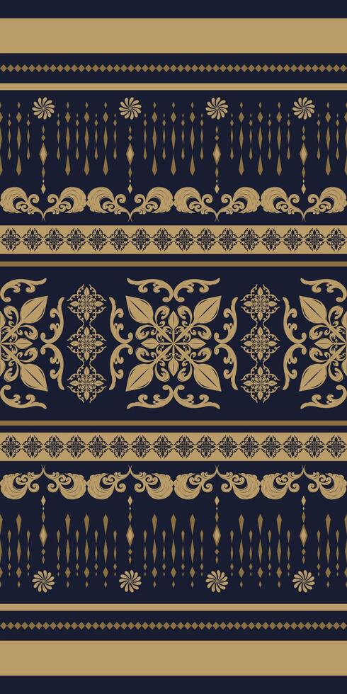 Elegance of Gold Weaves Luxury Embroidery. The Mystery Night Nature Seamless Pattern on Black Background. Scroll Ornate illustration Elegant Textile Design, fleur de lis, wallpaper, hand draw. vector
