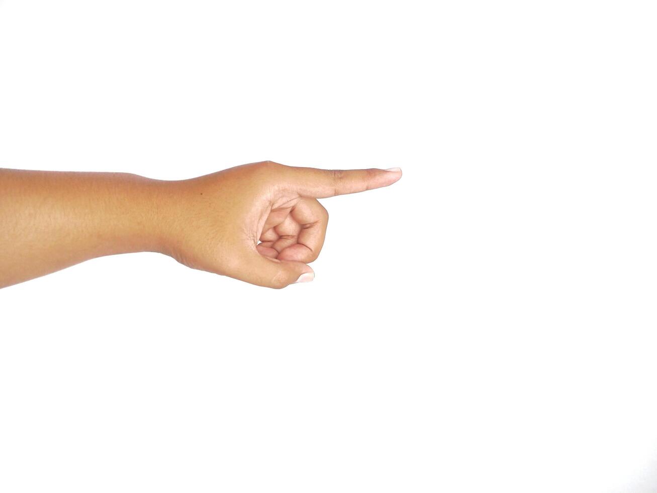 Man's hand touching or pointing to something isolated on white background. Close up. High resolution. photo