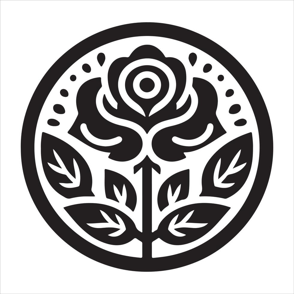 The words rose are displayed on a black background with a black and white flower. vector