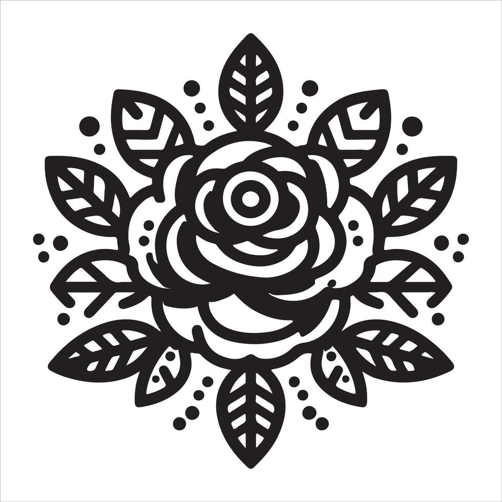Graphic black silhouette of a rose symbol for a decorative garden flower vector