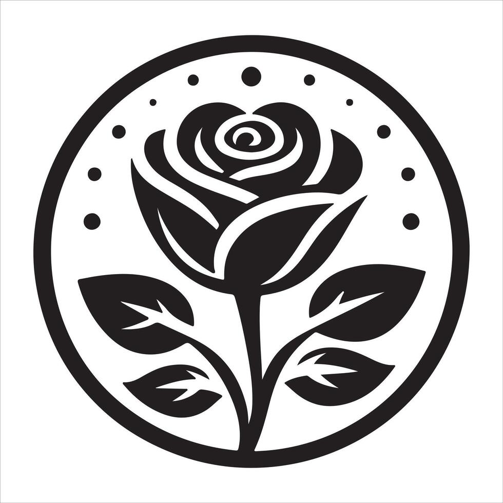 Clipart Icon of a Black Rose Silhouette on a White Background vector
