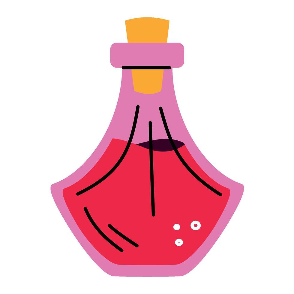 A pink bottle with a potion. Alchemy. vector