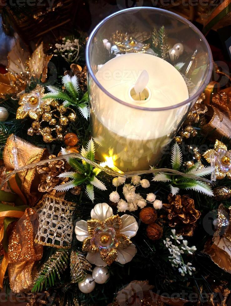 abstract twinkling christmas candle ornament decorated tree wallpaper background in white sparkle glitter colored photo