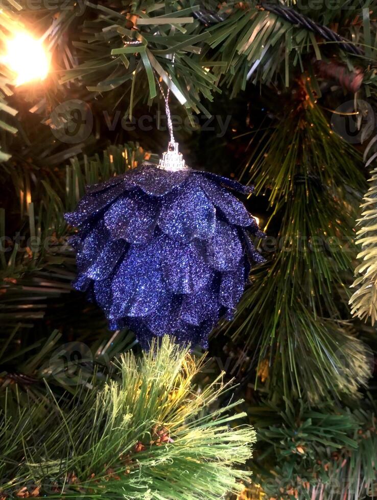 abstract twinkling christmas decorated tree wallpaper background in blue sparkle glitter colored photo
