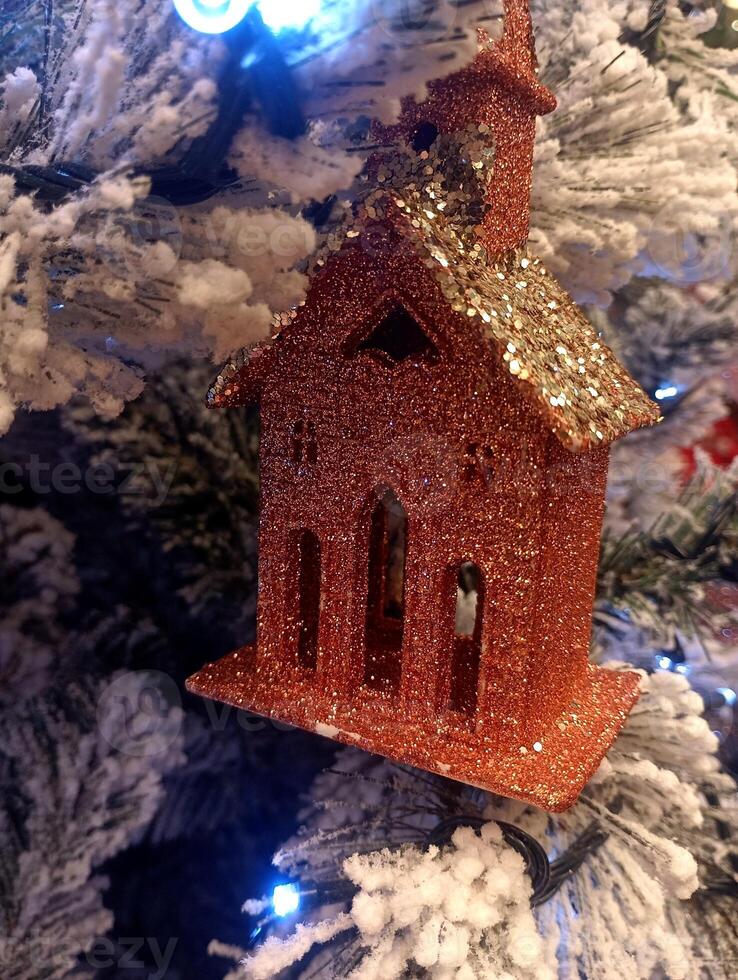 abstract christmas church building ornament decorated tree wallpaper background in white colored photo
