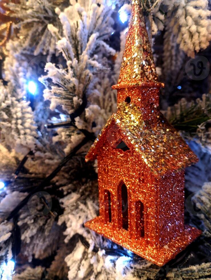 abstract christmas church building ornament decorated tree wallpaper background in white colored photo