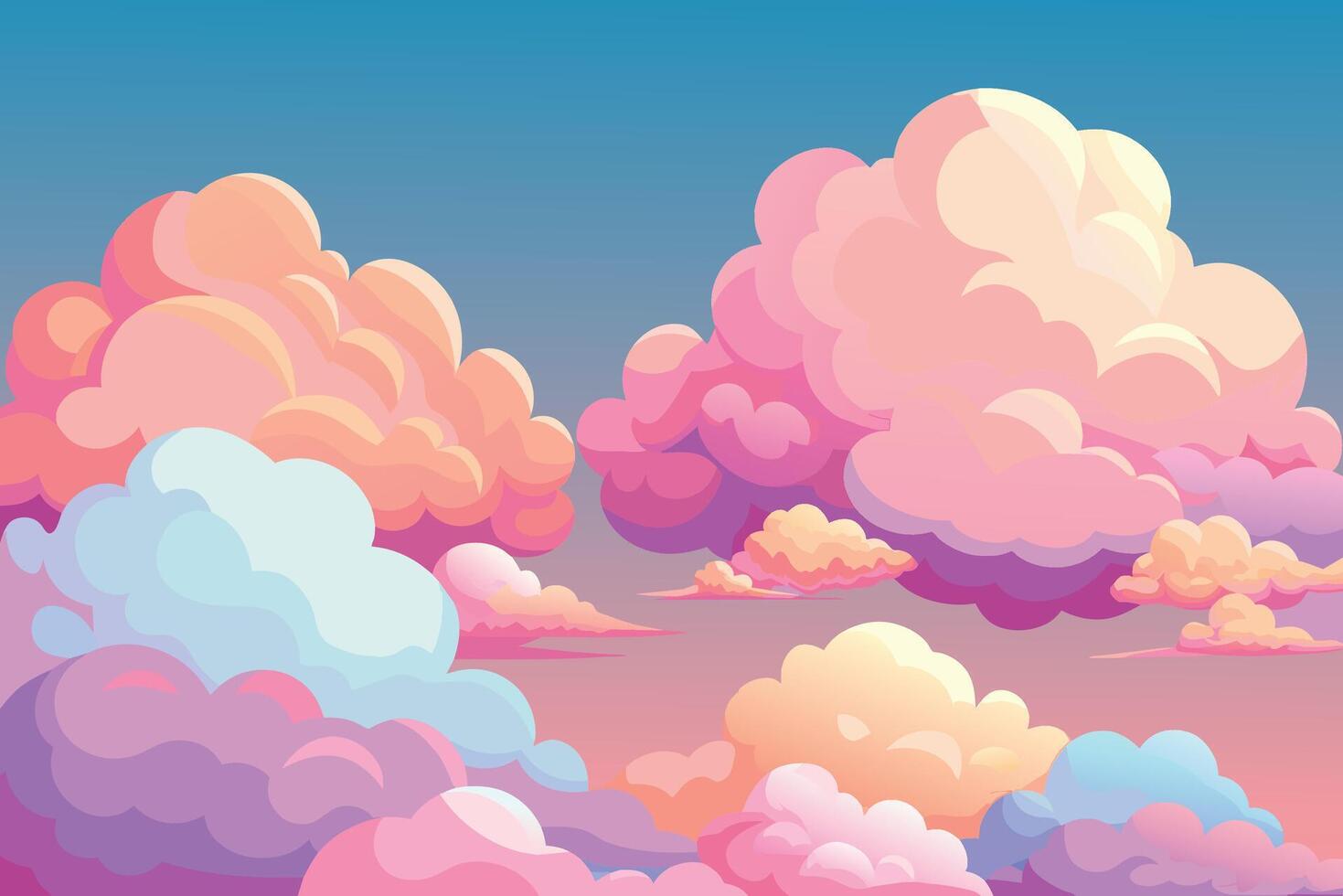 Pink cloud on blue sky, Cotton candy beautiful colorful clouds illustration vector