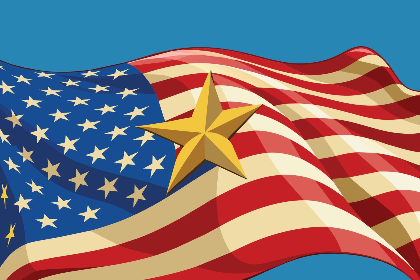 An American flag with a star symbolizing unity, patriotism, and the values of the United States. vector