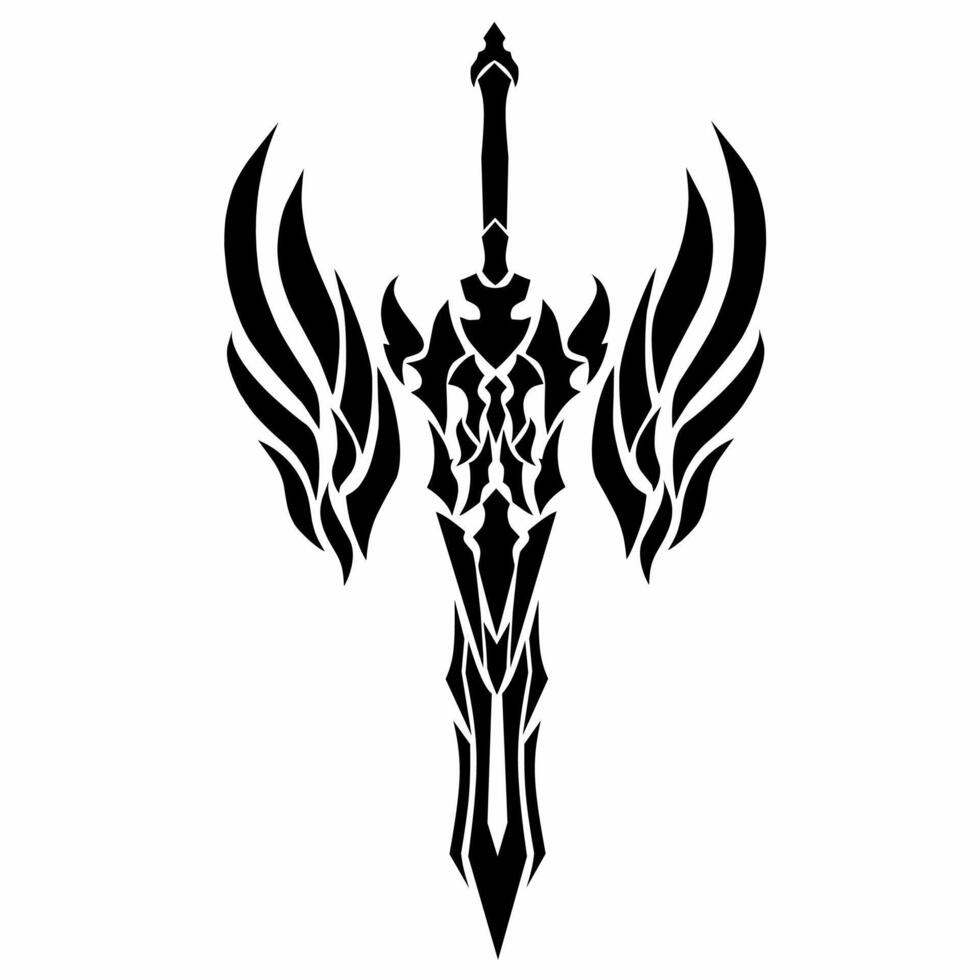 tribal art design tattoo sword with a pair of wings vector