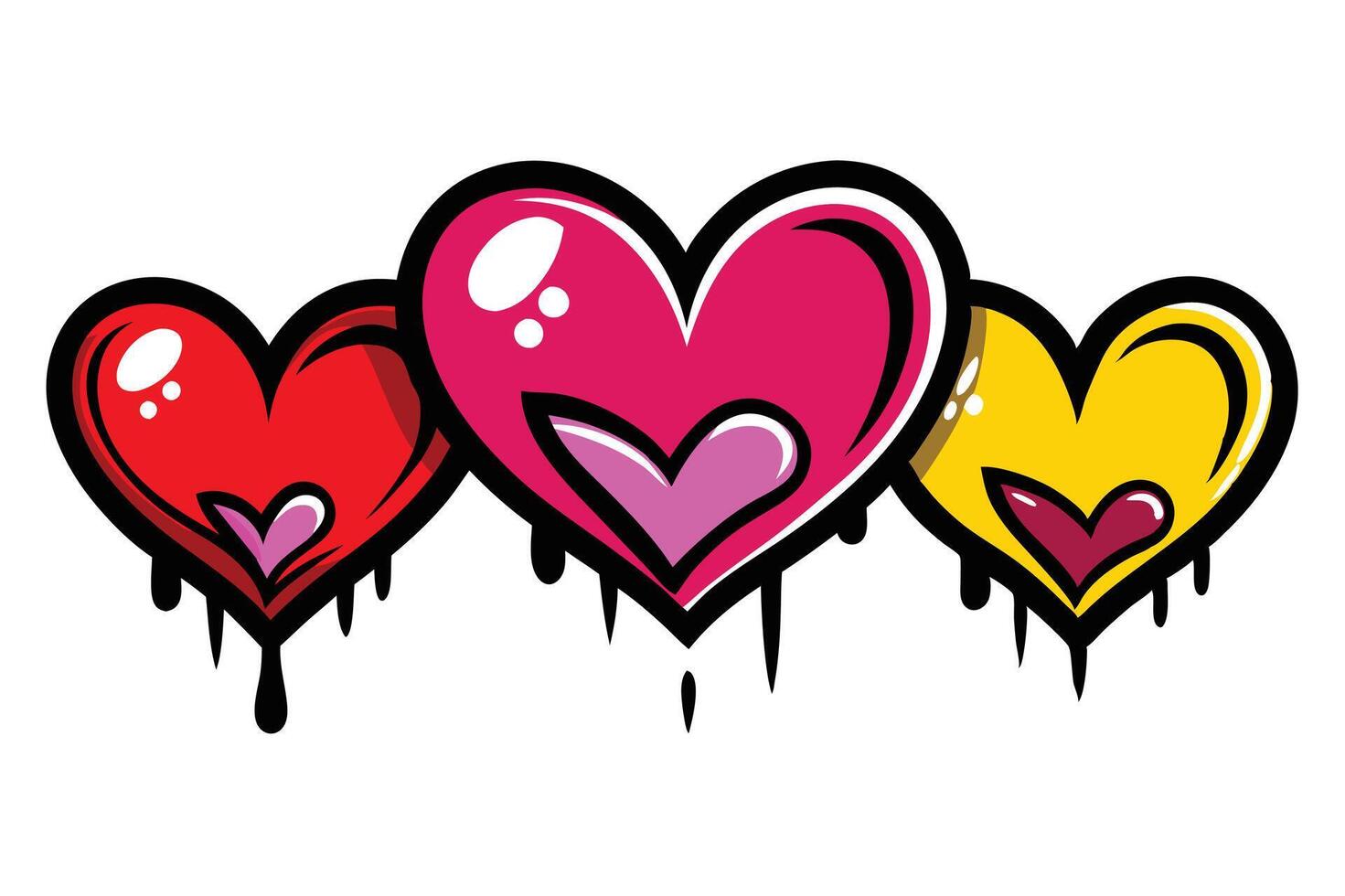 Colorful heart icons in graffiti style showcasing urban love vector
