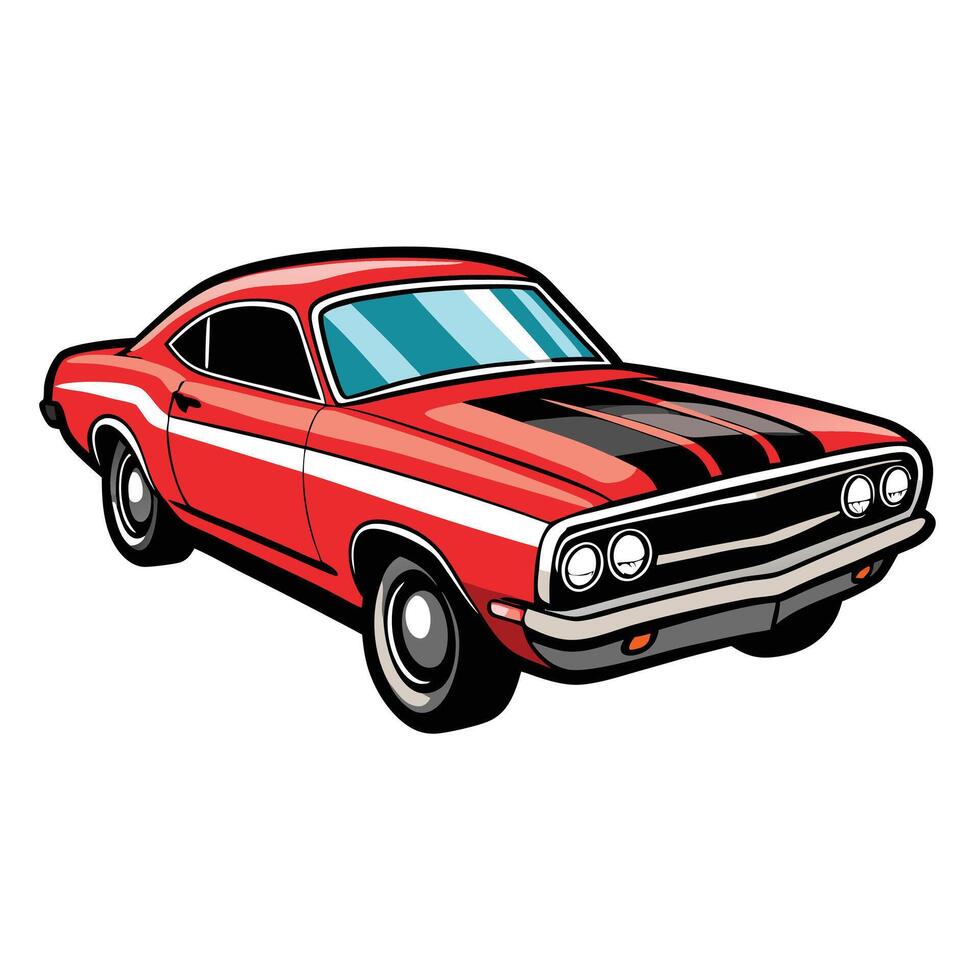 Retro muscle car outlined in black on a white background vector