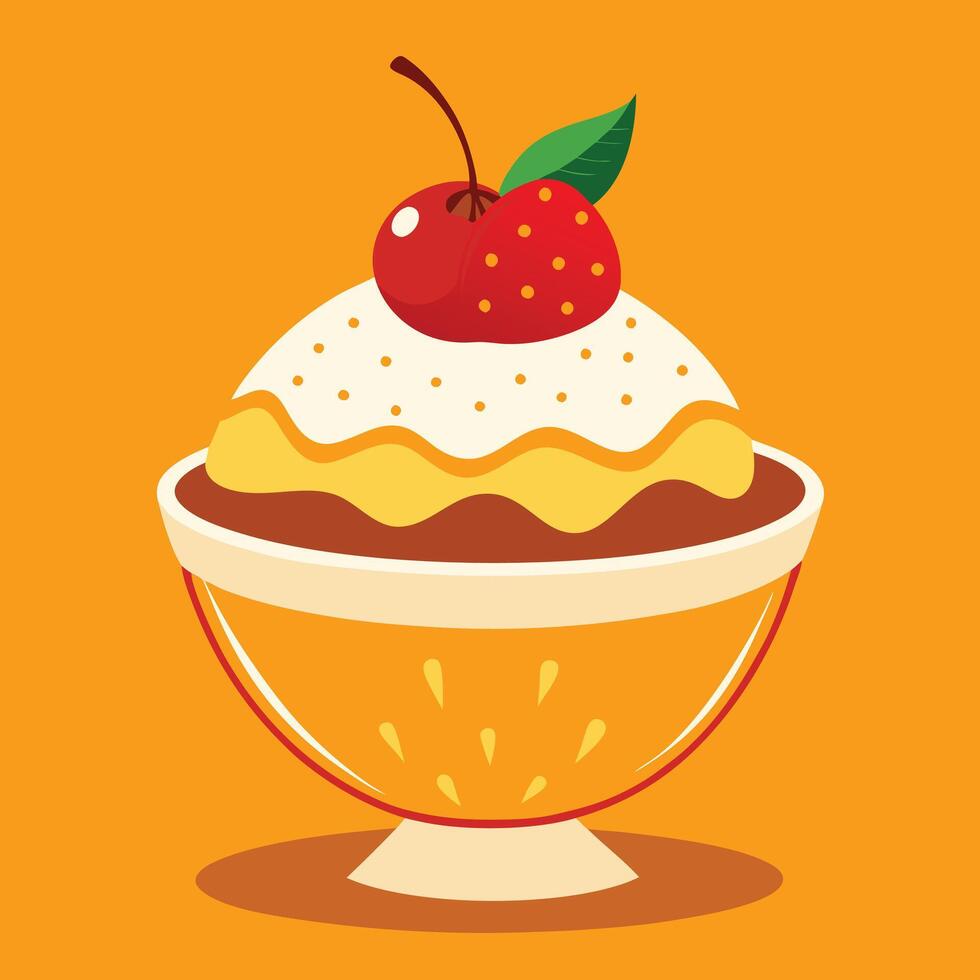 Creamy dessert topped with cherry and strawberry for Sunday treat vector