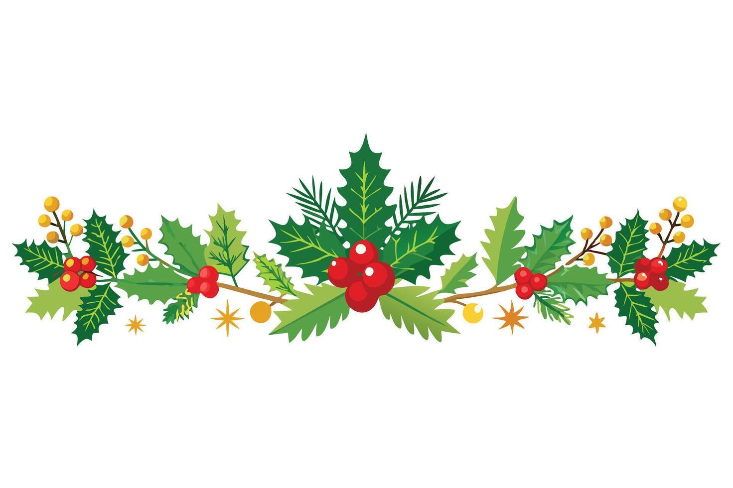 Christmas fir border with holly and berries on white vector