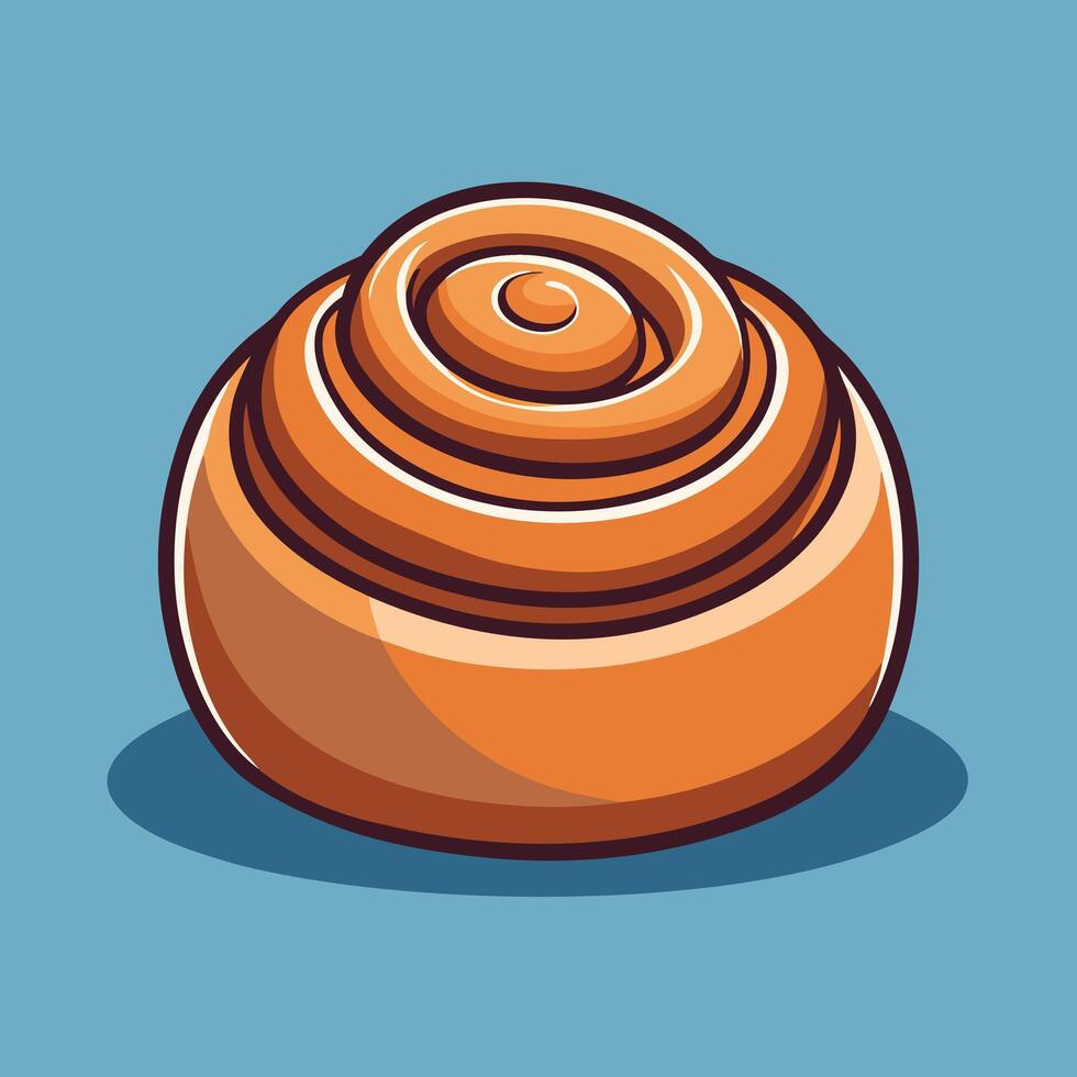 Cinnamon bun with thin black outline on a light blue background vector