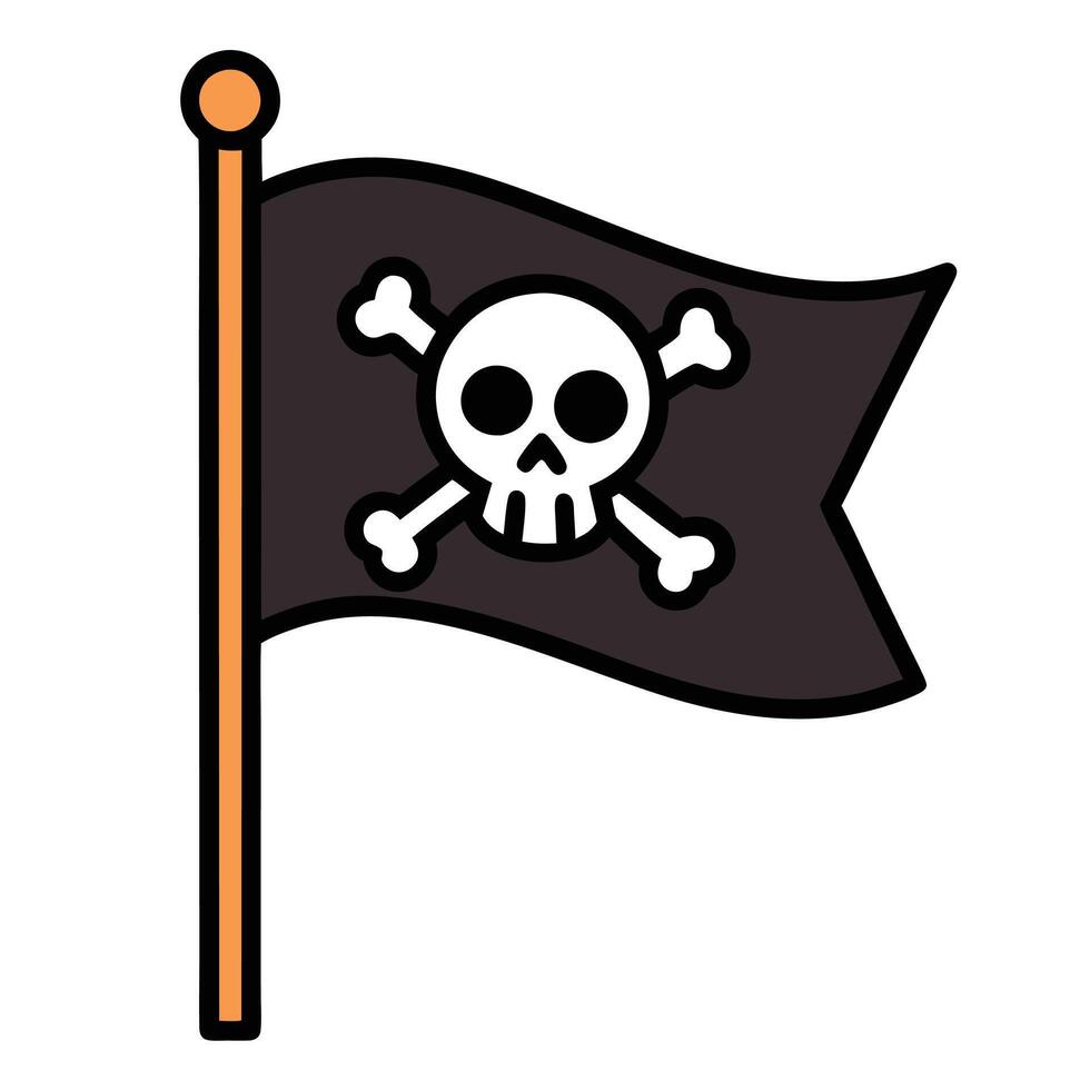 Pirate flag design featuring a skull and crossbones outline vector