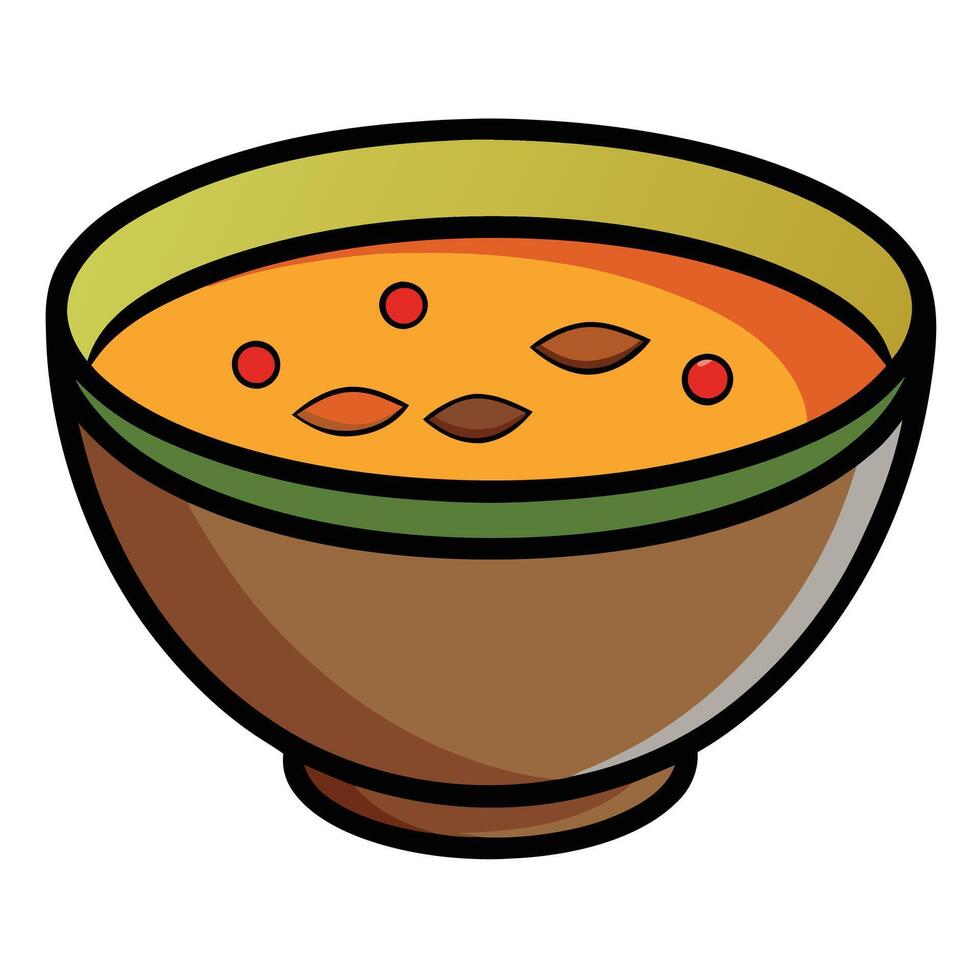 Delicious bowl of soup with spices and garnish presented simply vector