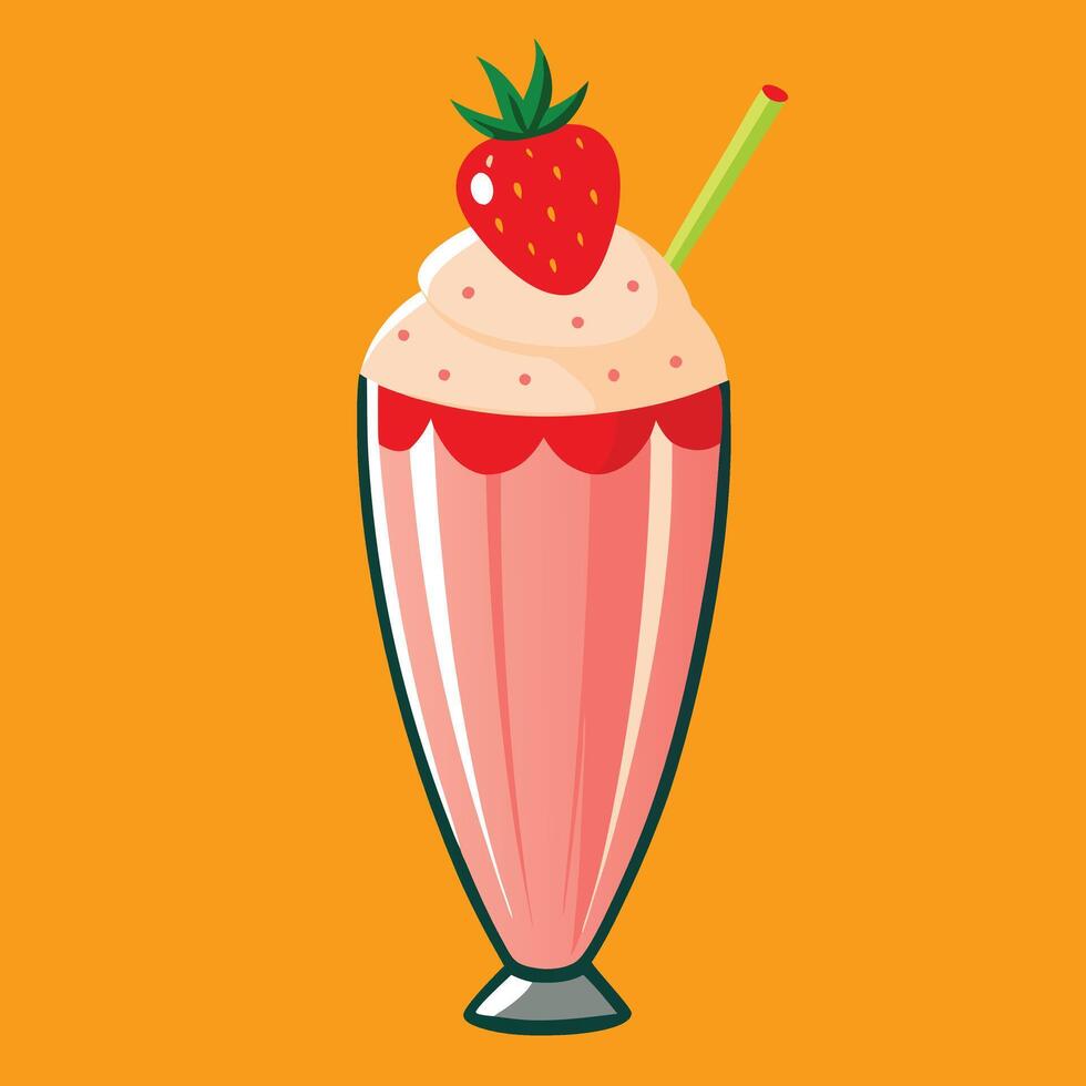 Delicious strawberry milkshake topped with fresh fruit vector
