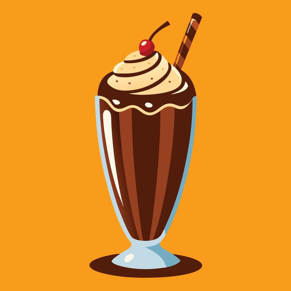 Delightful chocolate milkshake topped with whipped cream and cherry vector