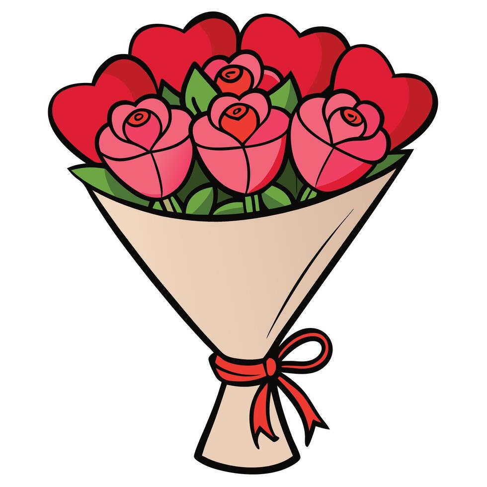 Beautiful Valentine's Day bouquet with heart-shaped accents vector