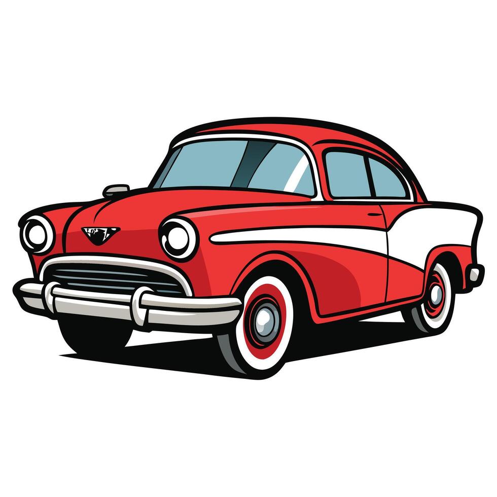 Retro car in vibrant red and white outline showcasing classic style vector