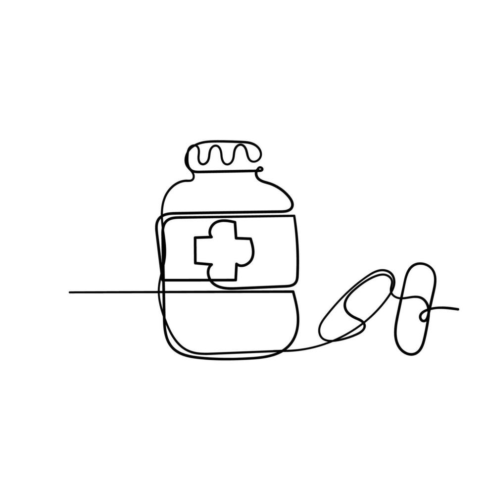 a line drawing of a bottle of medicine vector