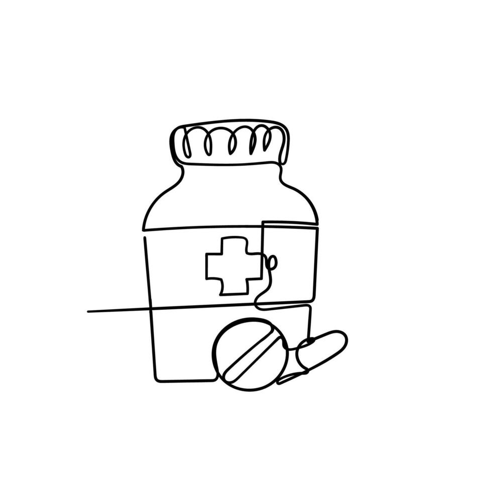 a line drawing of a bottle of medicine vector
