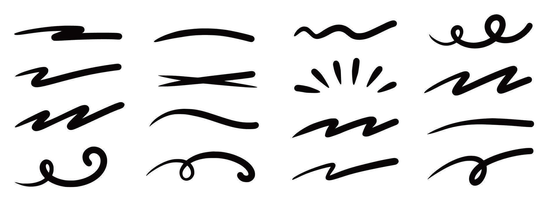 Squiggle brush scribble underline. Marker pen emphasis highlight swoosh stroke. swoosh brush underline set for accent, marker emphasis squiggle element. vector