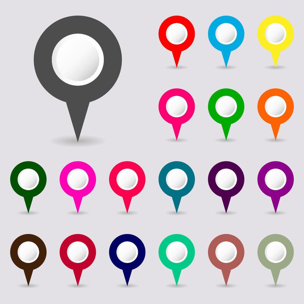 19 map pin icons set. location and navigation icon. Flat design. vector