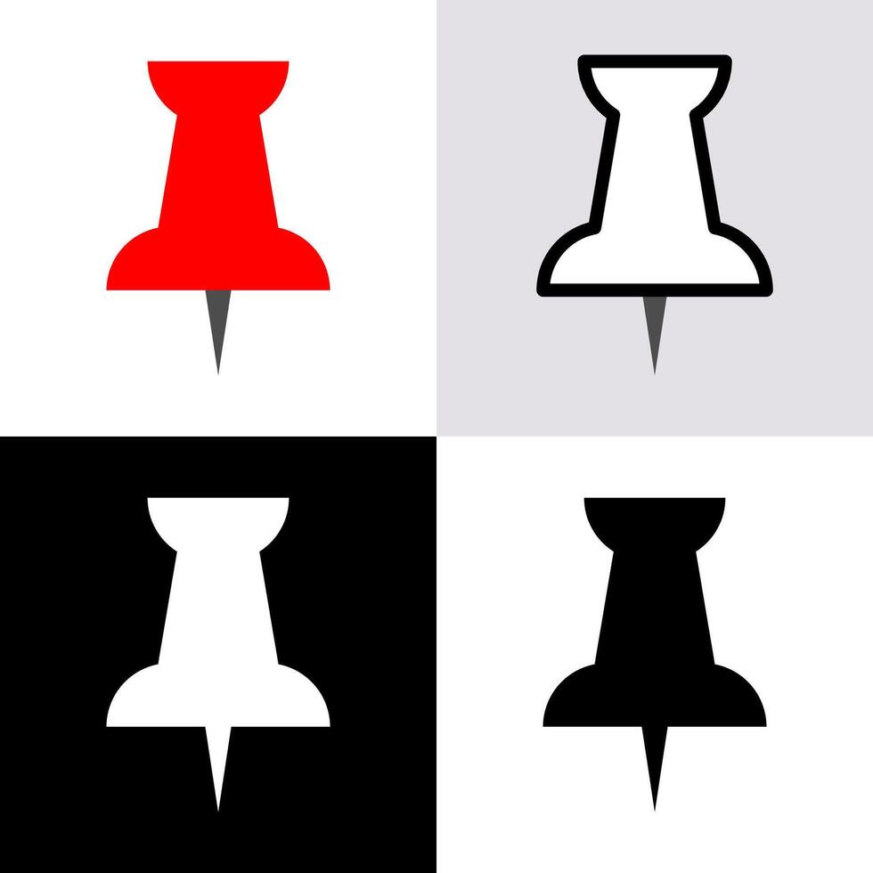 Push pin icon and symbol on set. Flat design. vector