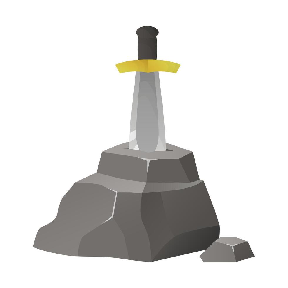 Legendary King Arthur Sword made from Steel metal stuck in the rock flat art design illustration with simple shape perfect for fantasy game item asset vector