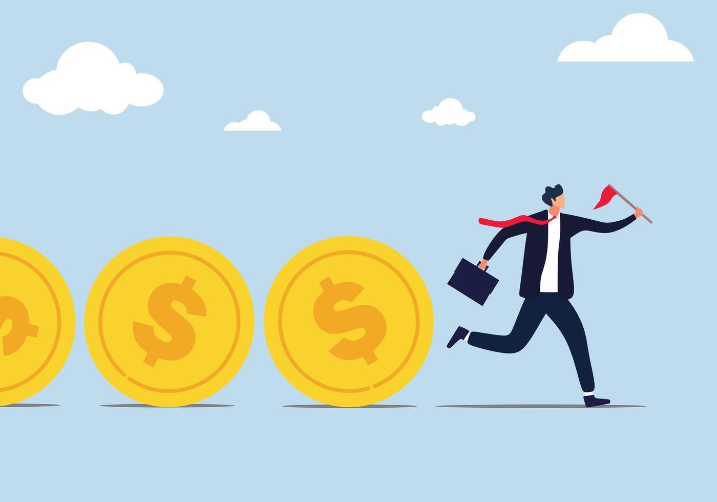Cash flow, Businessman leader holding flag control flow of money Dollar coins. Cash flow, investment fund flow, fund raising, bank loan or financial activity to making money or profit concept vector