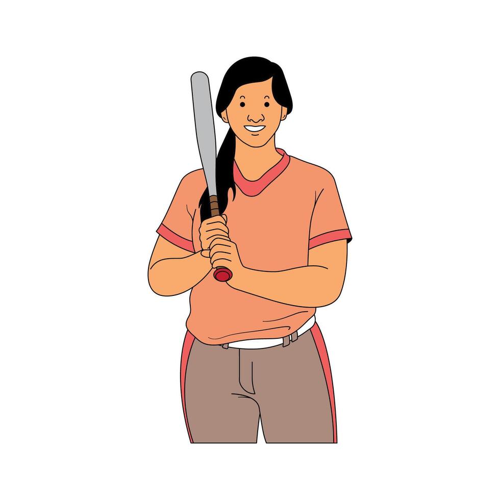 a woman in baseball attire complete with a bat vector