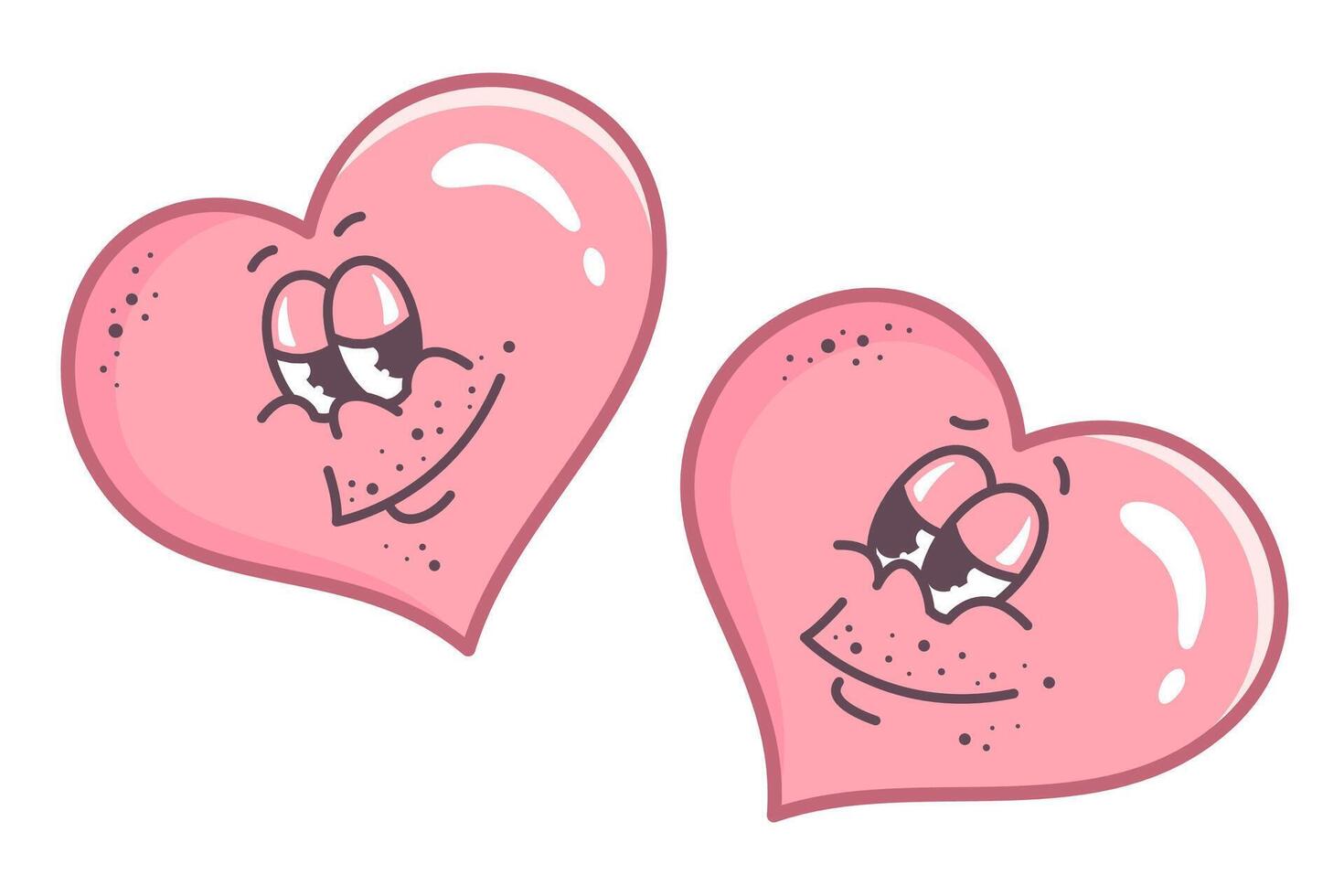 Valentine hearts smile at each other. Flirting couple. Doodle Hand drawn outline Cartoon characters in Retro style. LGBT couple. Valentines elements for party, holiday, decoration,print. vector
