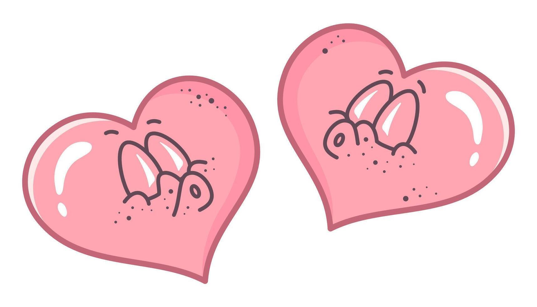 Valentine characters message kiss at each other. Flirting couple. Groovy hearts with Kissing lips. LGBT couple. Doodle Hand drawn outline illustration in Retro style. vector