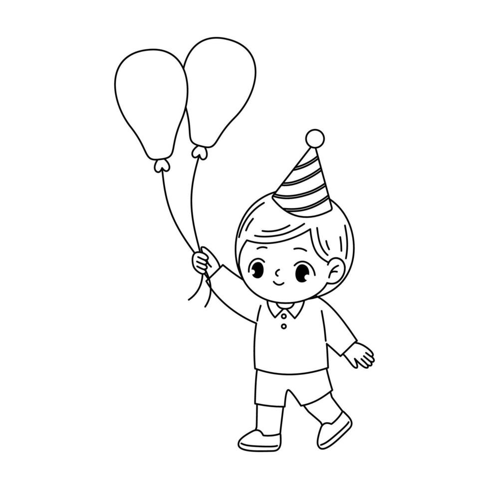 boy at party holding balloons vector