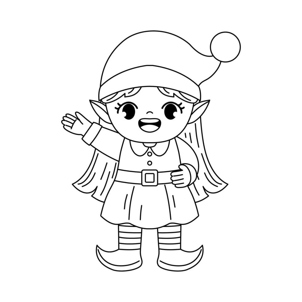 chritsmas elf say hi coloring outline vector