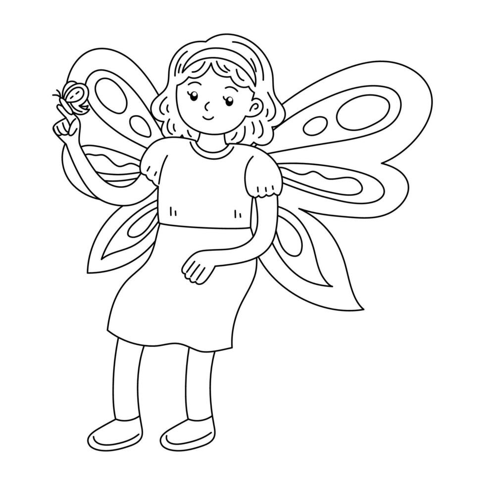 fairy and butterfly cartoon character coloring printable vector
