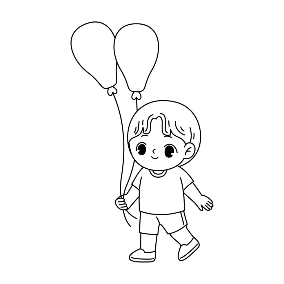 boy holding balloons happy vector