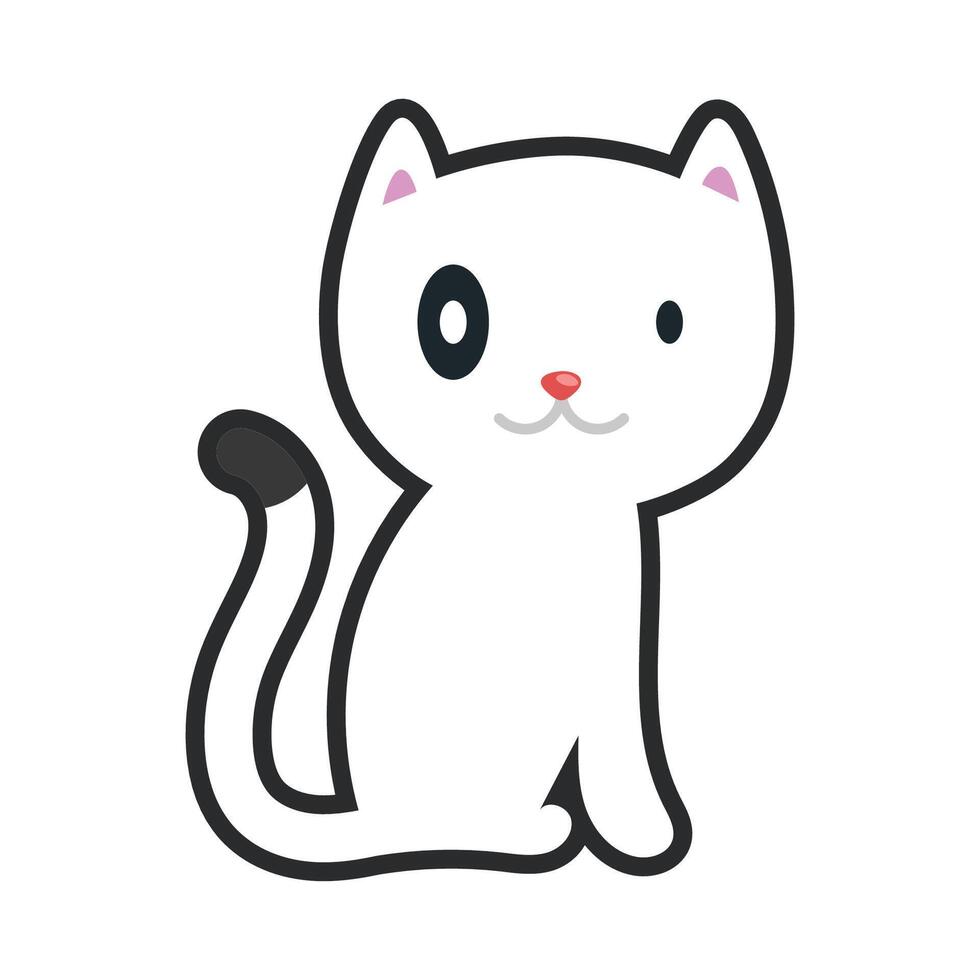 white cat with outline in flat design. vector