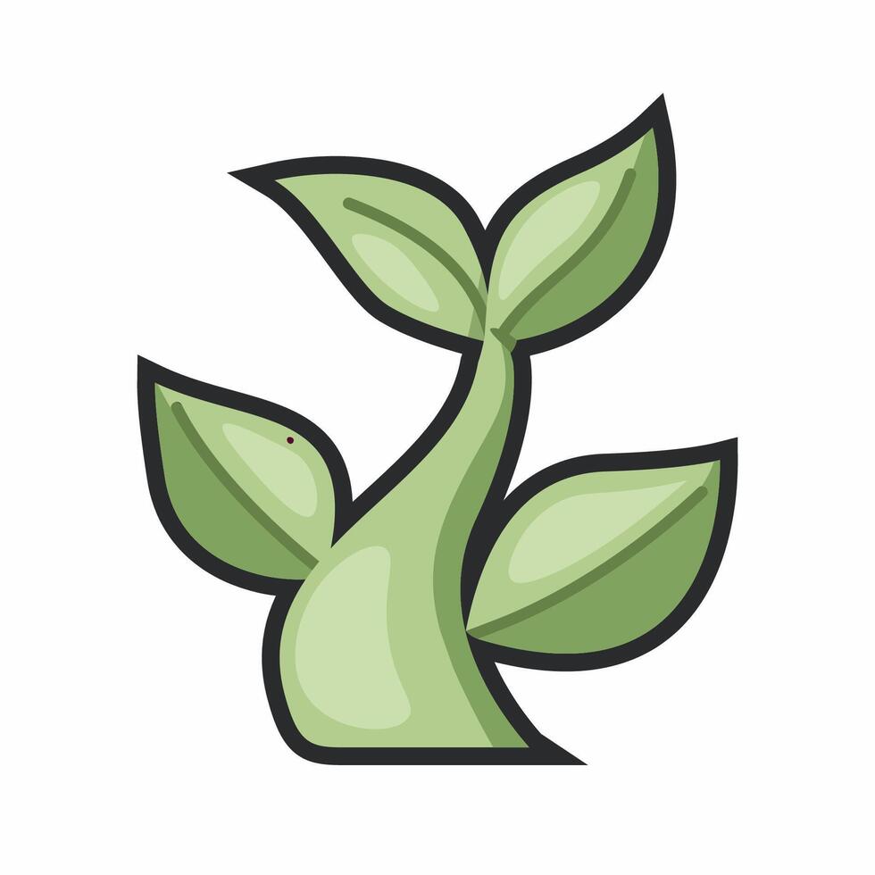 plant cartoon with outline in flat design. vector