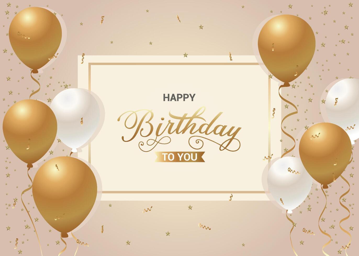 Elegant birthday banner featuring shiny gold and silver balloons, confetti, and celebratory text for anniversaries, parties, and luxury poster templates. vector