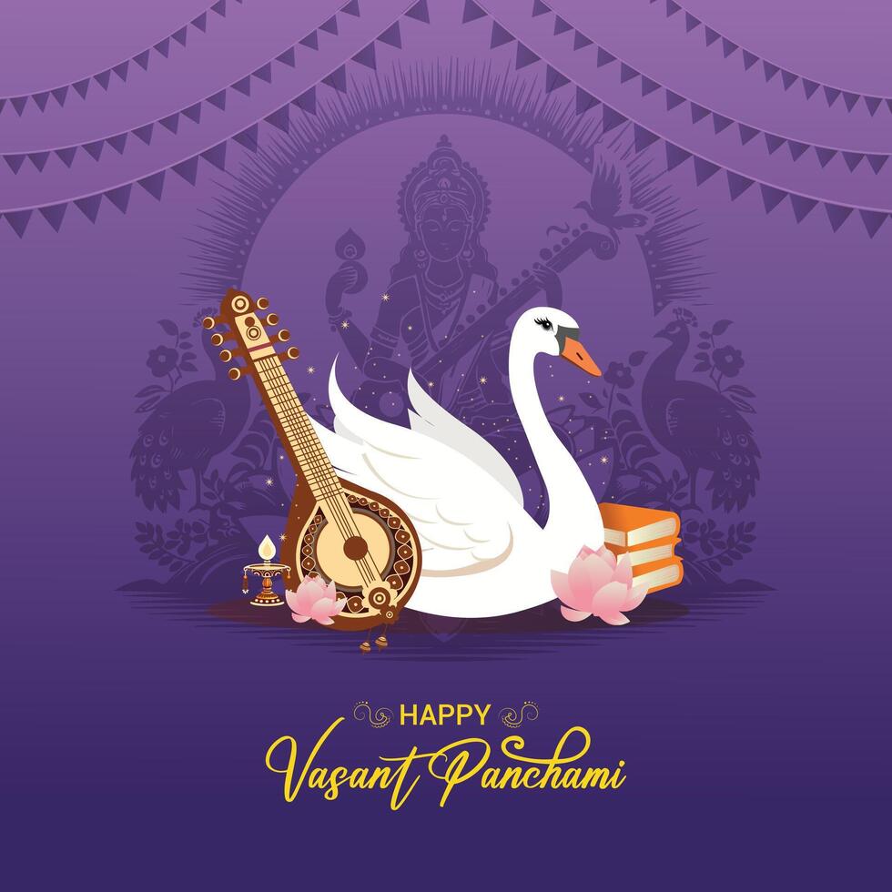 Maa Saraswati for Vasant Panchami India festival background vector