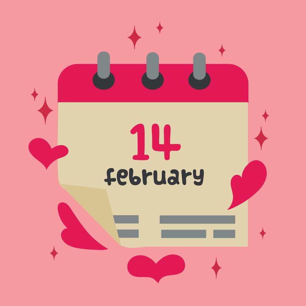 Valentine 14 february calendar card poster banner illustration vector