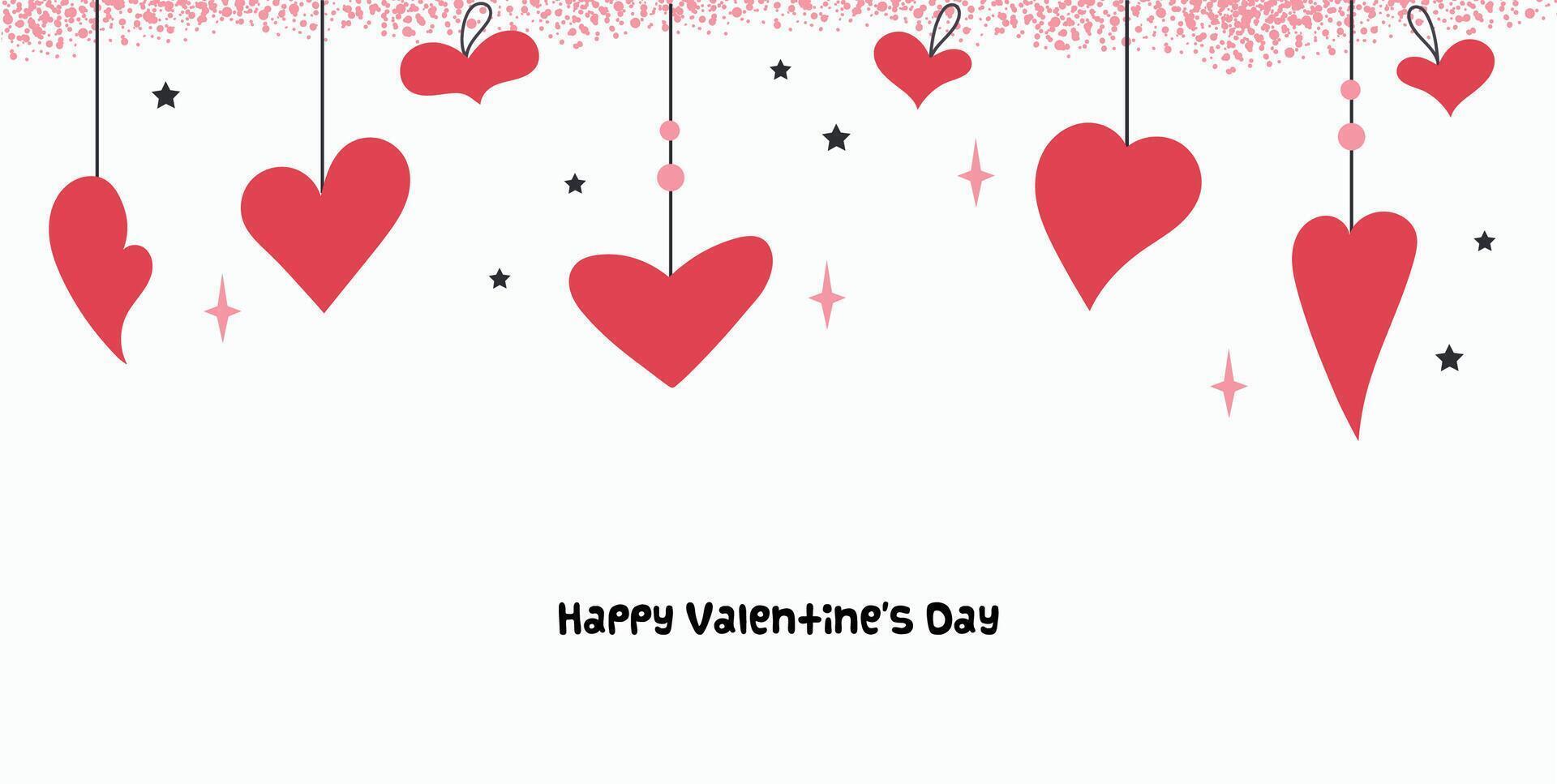 Valentine's Day banner background card with red hearts and stars vector
