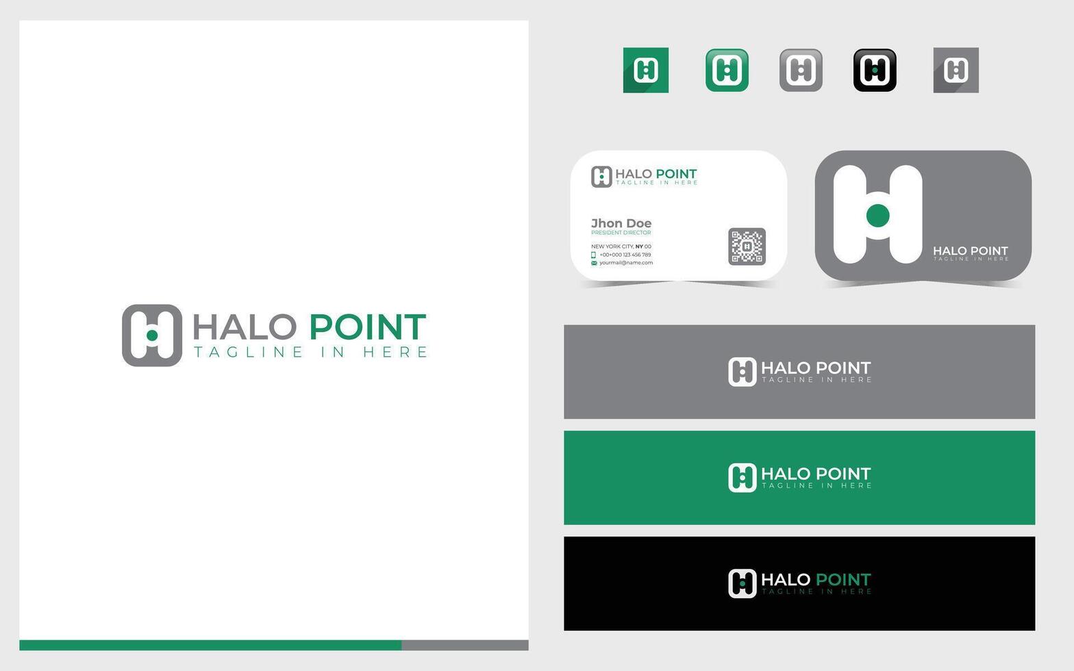 Lettermarks logo H with point symbols in grey and green color vector