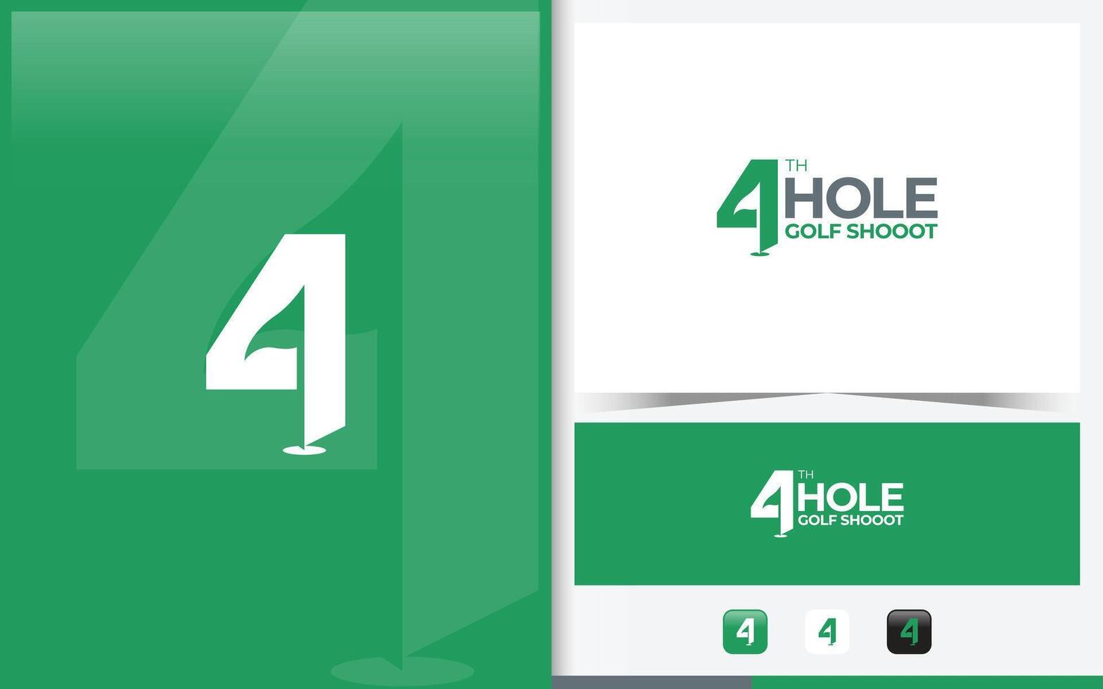 Word mark logo forming the negative space of the golf course flagpole in the number four with green color vector