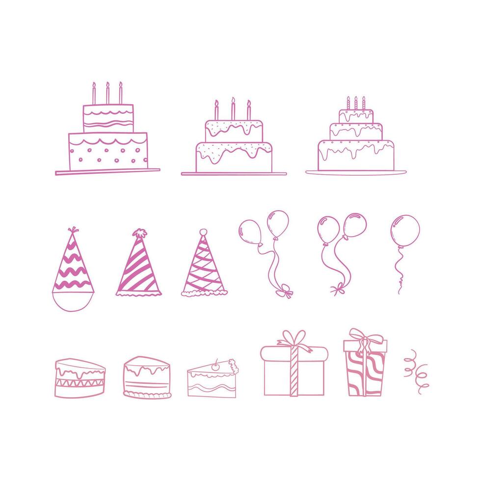 birthday party decorative item set vector